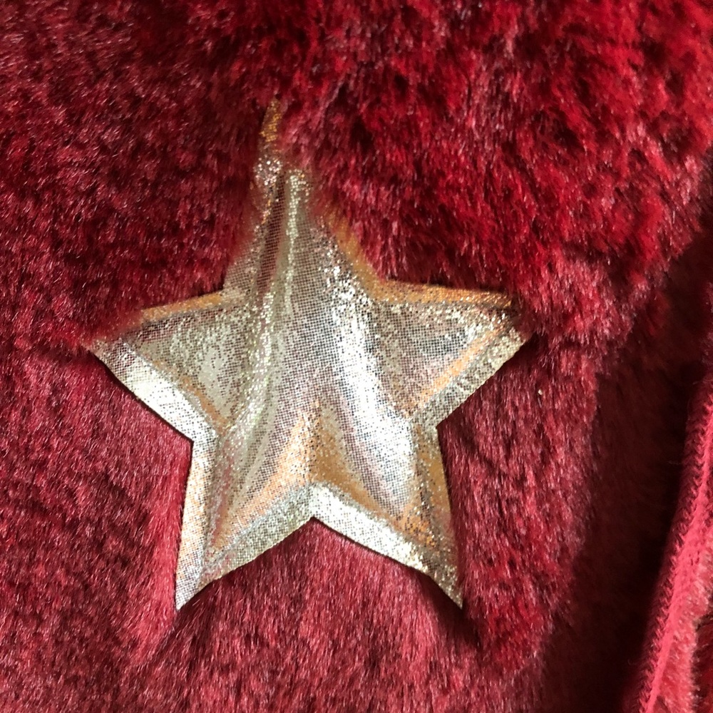 Plush star patch faux fur Teddy coat wine Silver - Picture 6 of 8